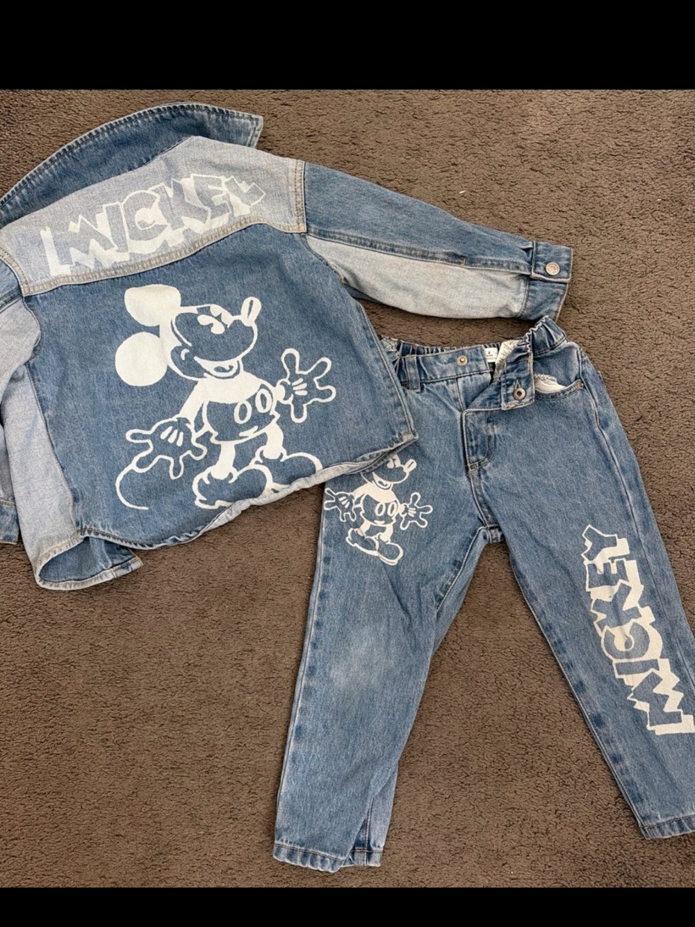 Zara Kids Denim Mickey Matching Set - Blue and White